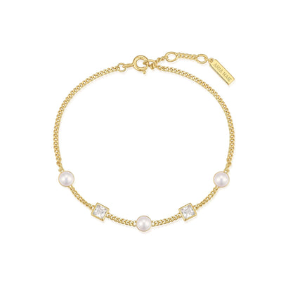 Reimaginer - Bezel-Set Cube and Pearl Station Bracelet