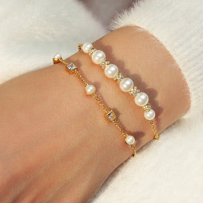 Reimaginer - Bezel-Set Cube and Pearl Station Bracelet