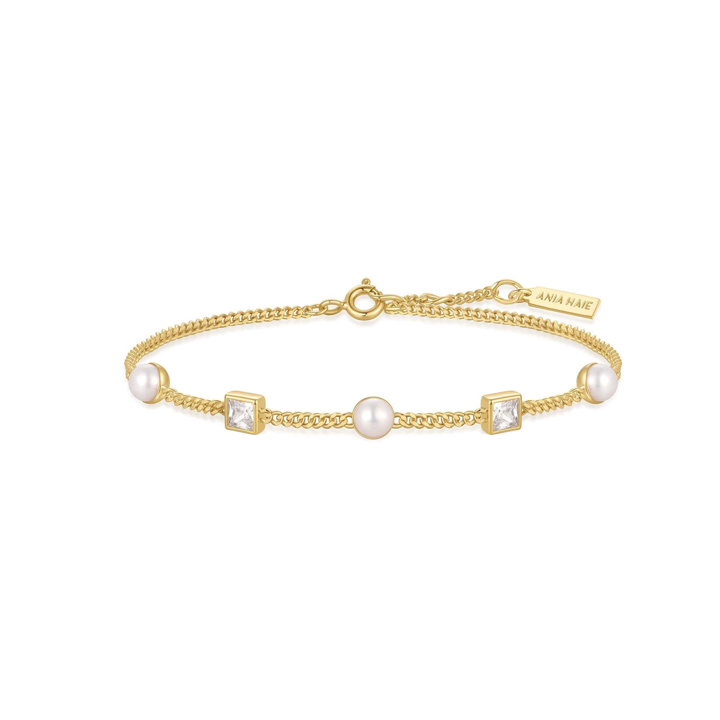 Reimaginer - Bezel-Set Cube and Pearl Station Bracelet