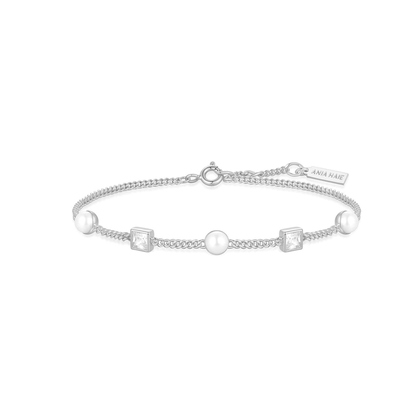 Reimaginer - Bezel-Set Cube and Pearl Station Bracelet