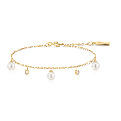 Glimmer Glow - Gold Shell Pearl & Sparkle Drop Station Bracelet