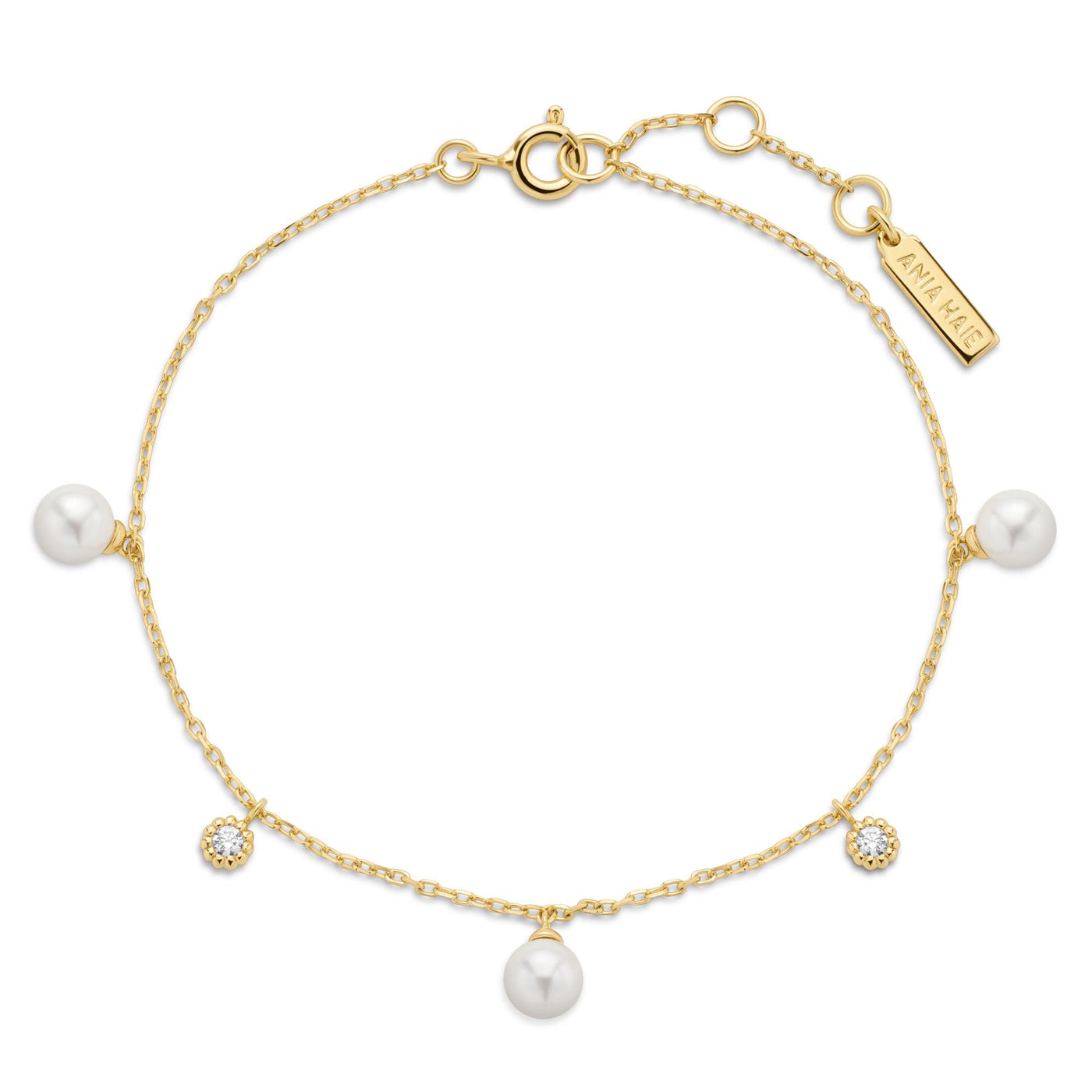 Glimmer Glow - Gold Shell Pearl & Sparkle Drop Station Bracelet