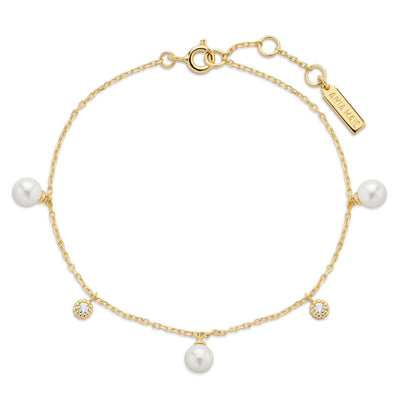 Glimmer Glow - Gold Shell Pearl & Sparkle Drop Station Bracelet