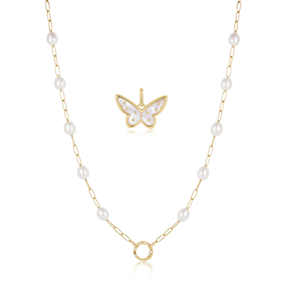 "Butterfly & Pearls" Pop Charms Necklace Set