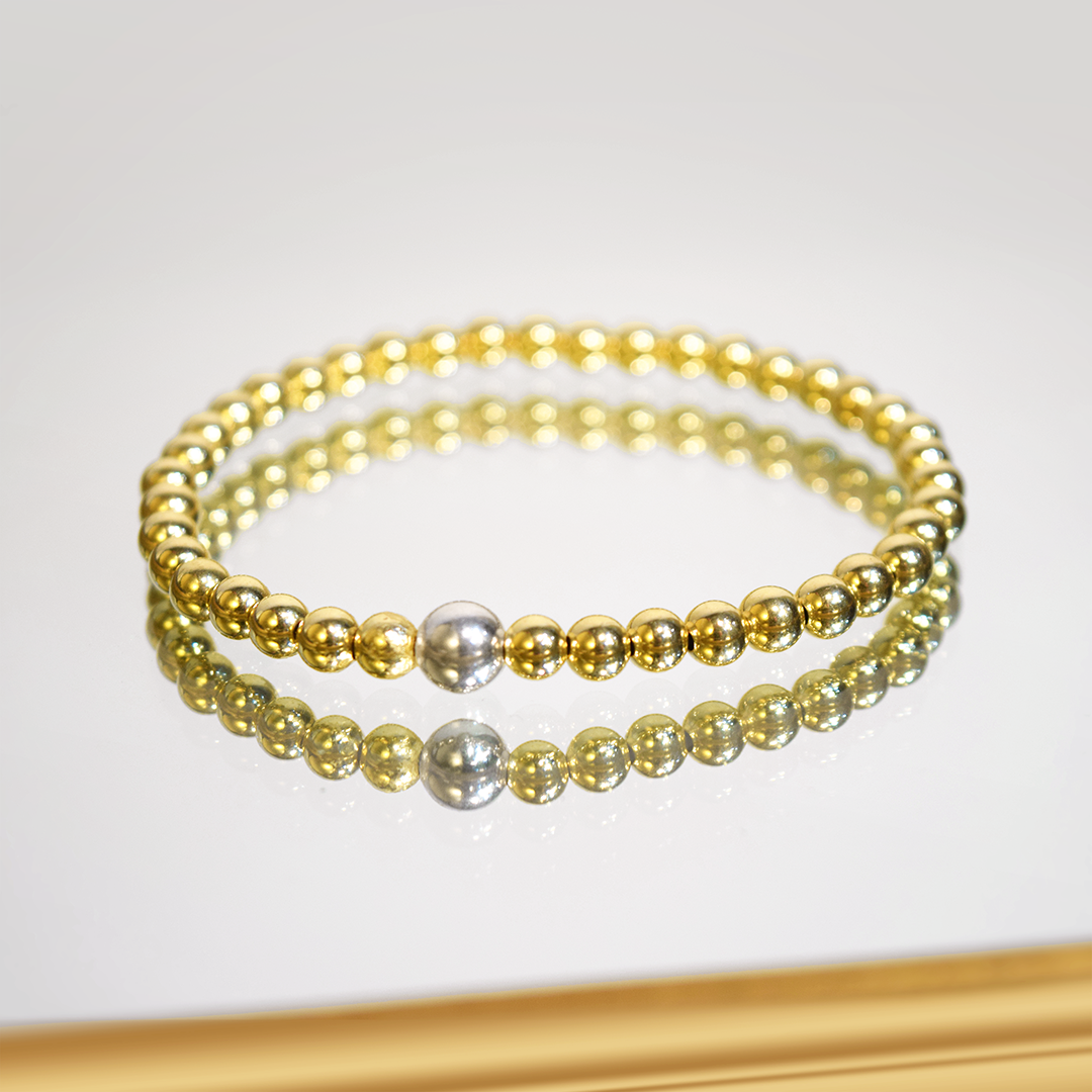 Gold-Fill Stretchy Bracelet w/ Silver Accent