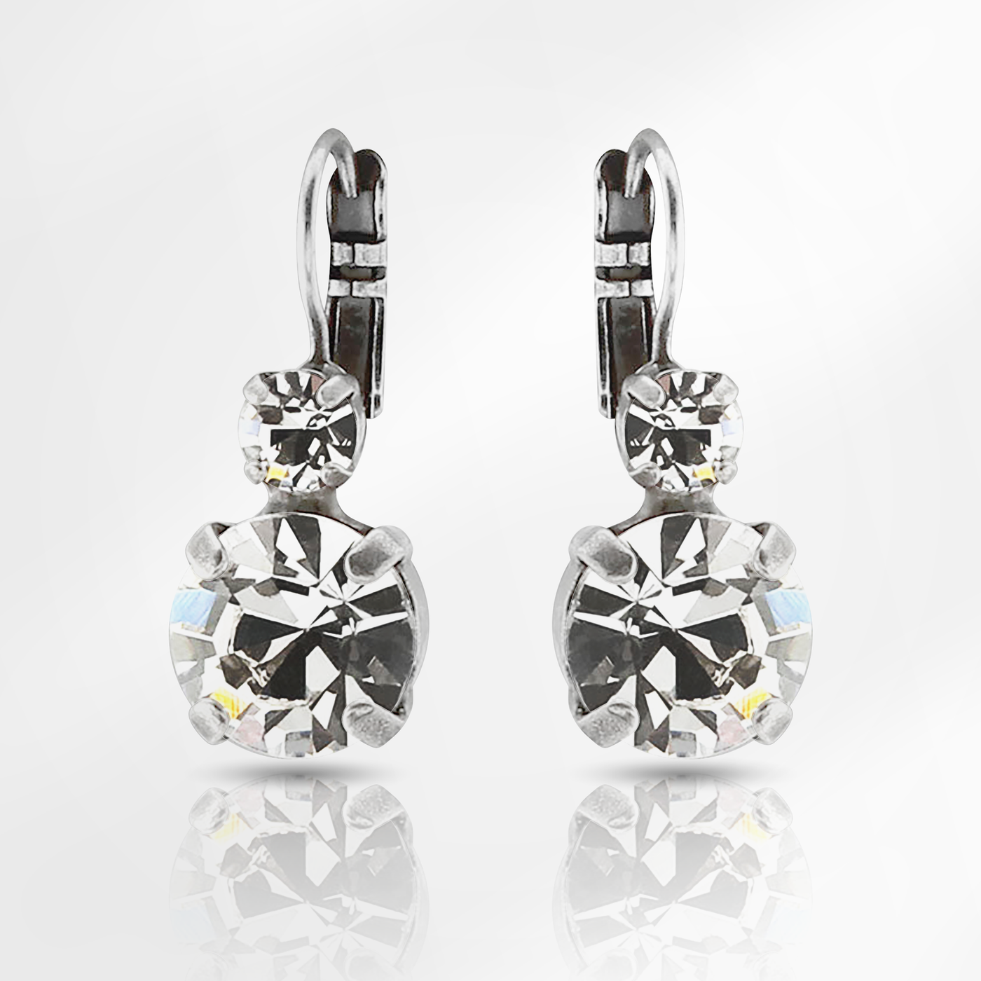 Lovable Double Stone Leverback Clear Earrings