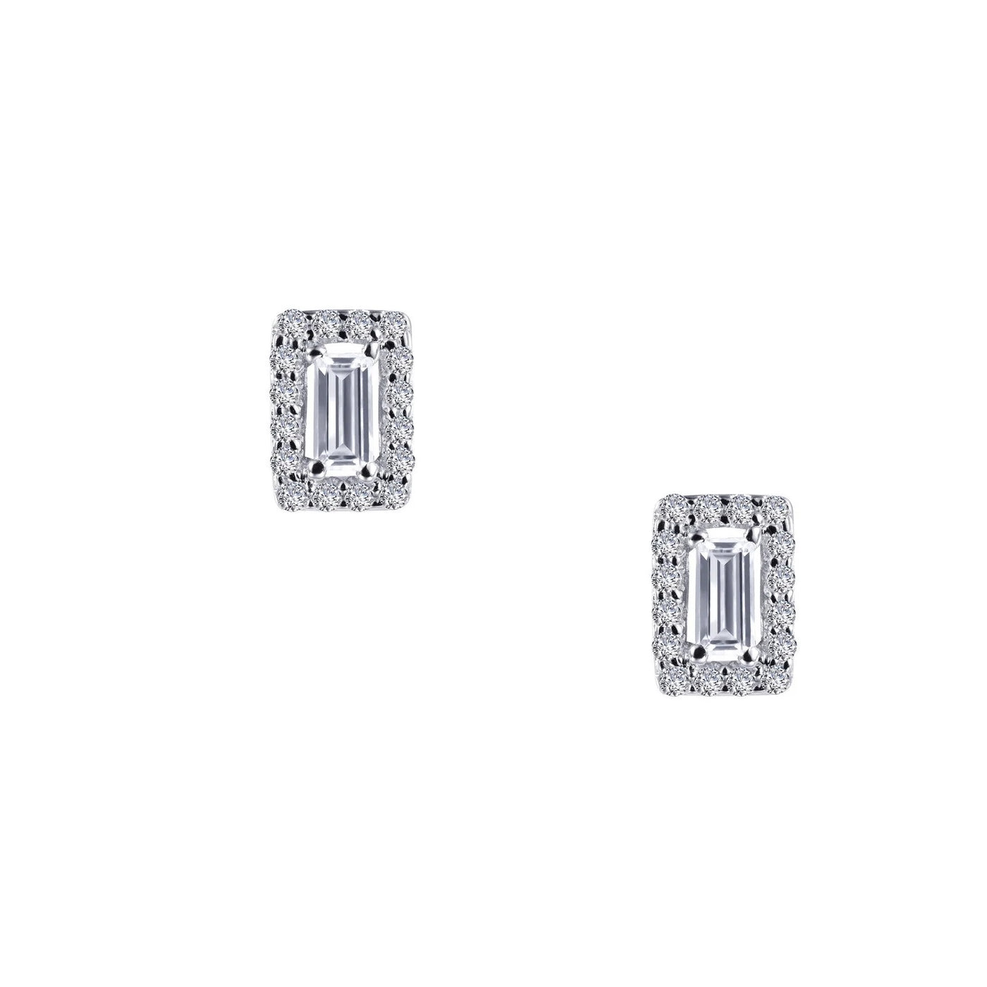 0.52 CTW Baguette Halo Stud Earrings