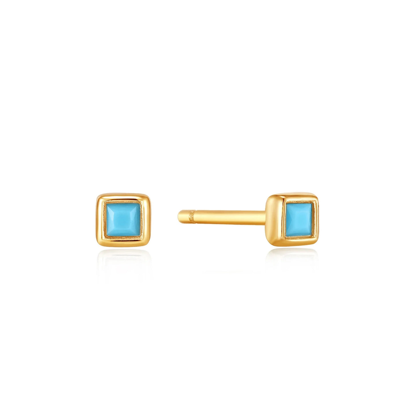 Into the Blue - Turquoise Square Gold Stud Earrings