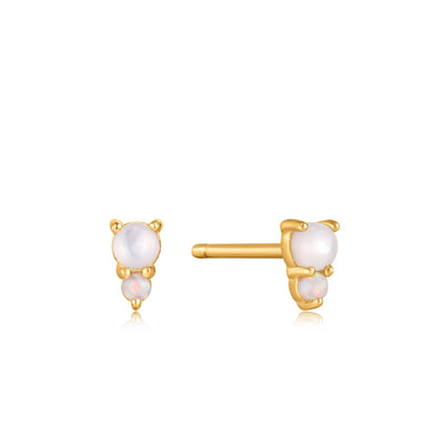 Rising Star - Gold Mother of Pearl and Kyoto Opal Stud Earrings