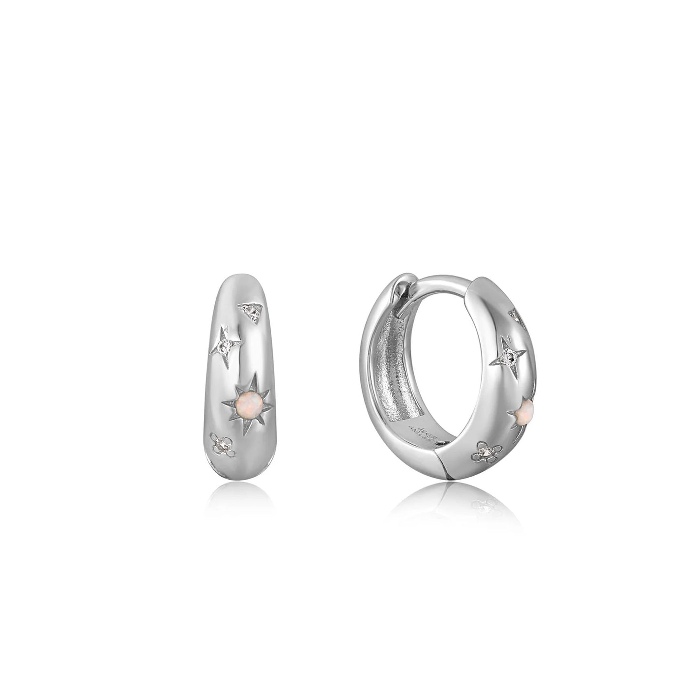 Rising Star - Silver Starry Kyoto Opal Huggie Hoop Earrings