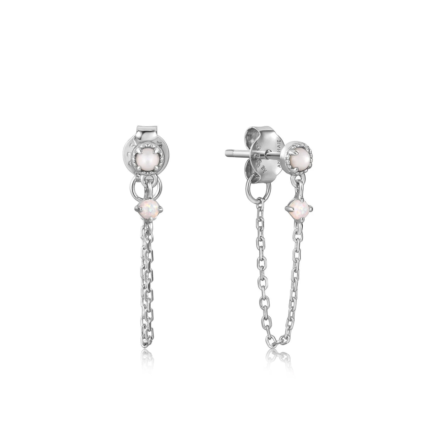 Rising Star - Mother of Pearl and Kyoto Opal Chain Drop Stud Earrings