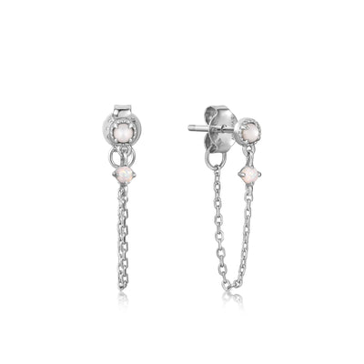 Rising Star - Mother of Pearl and Kyoto Opal Chain Drop Stud Earrings