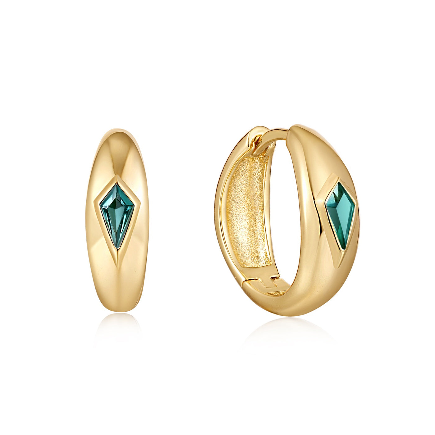 Gold Teal Sparkle Dome Hoop Earrings