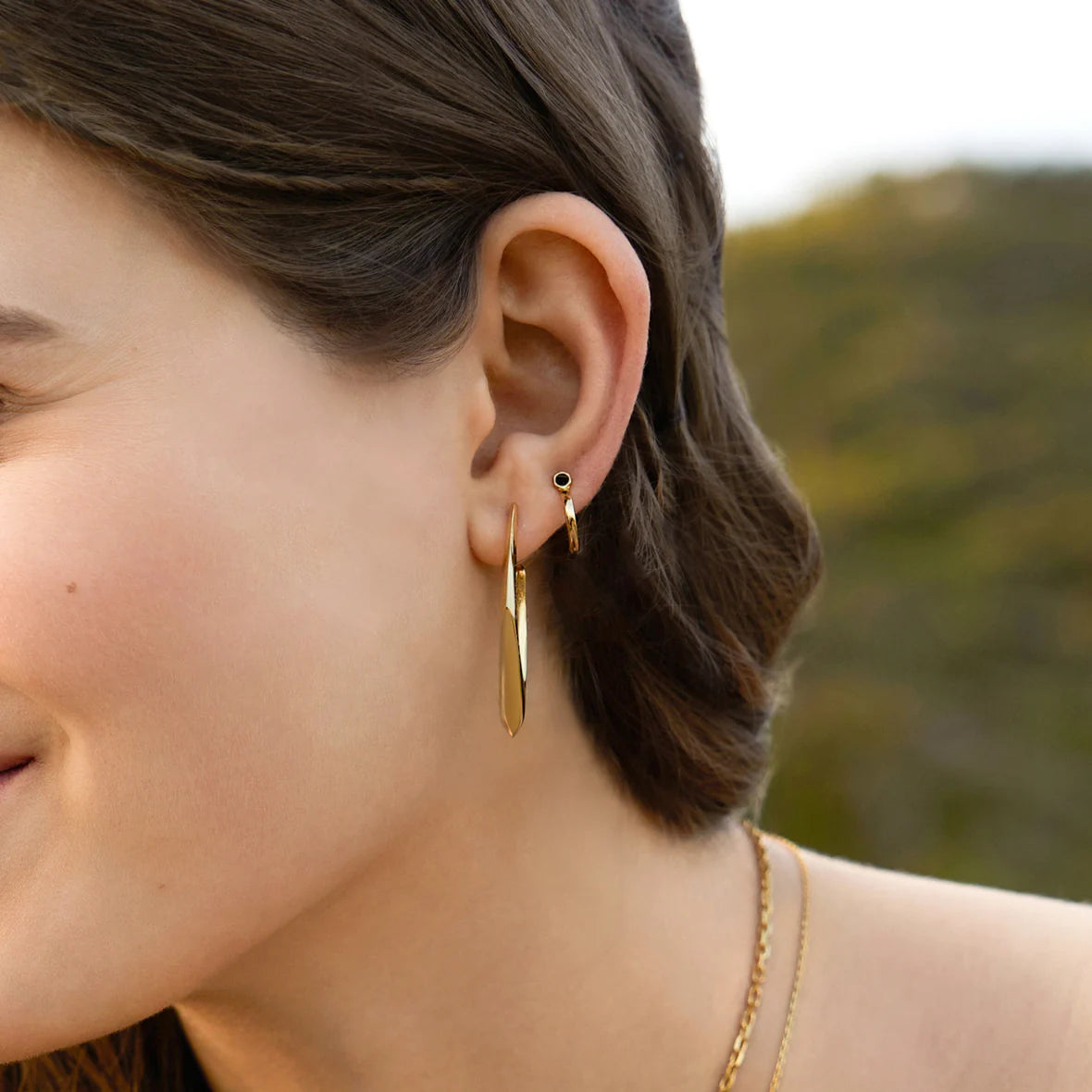 Polished Punk - Gold Black Agate Huggie Hoop Earrings