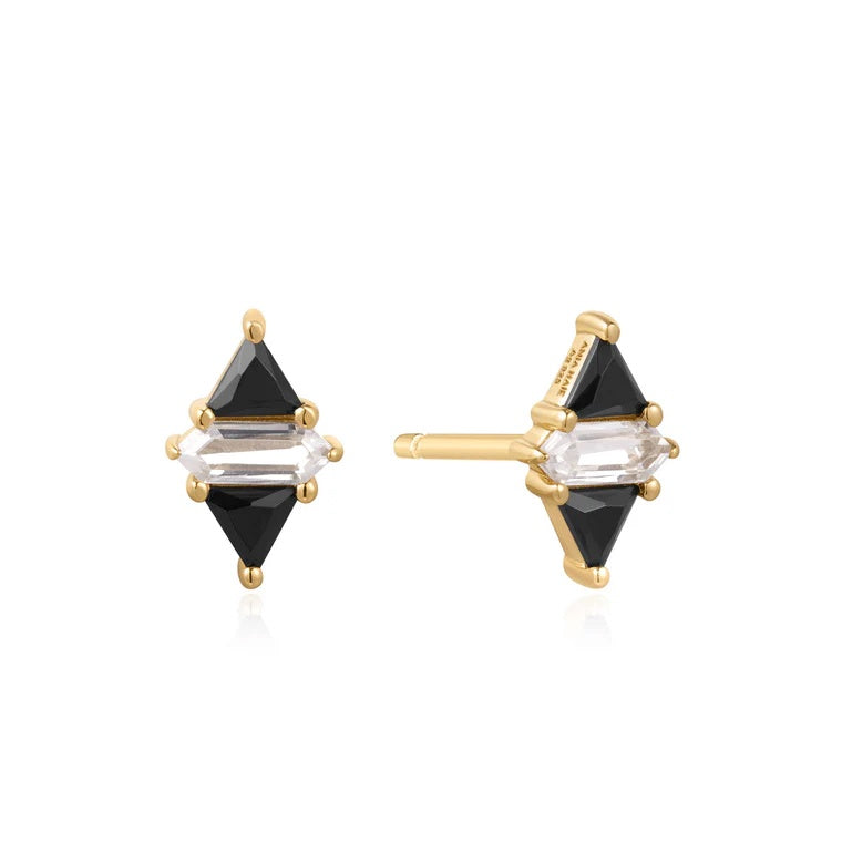 Sunshine Chaser - Gold Triangle Black and White Cubic Zirconia Studs