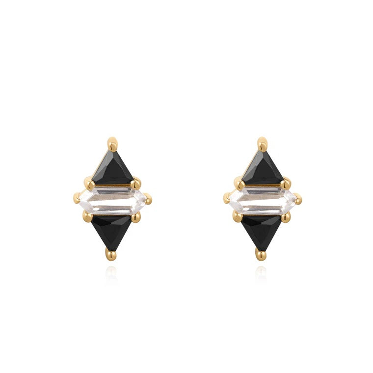 Sunshine Chaser - Gold Triangle Black and White Cubic Zirconia Studs