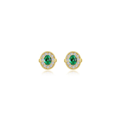 0.52 CTW Simulated Emerald Halo Stud Earrings