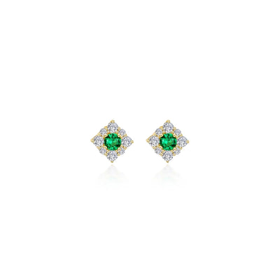 0.54 CTW Simulated Emerald Halo Stud Earrings