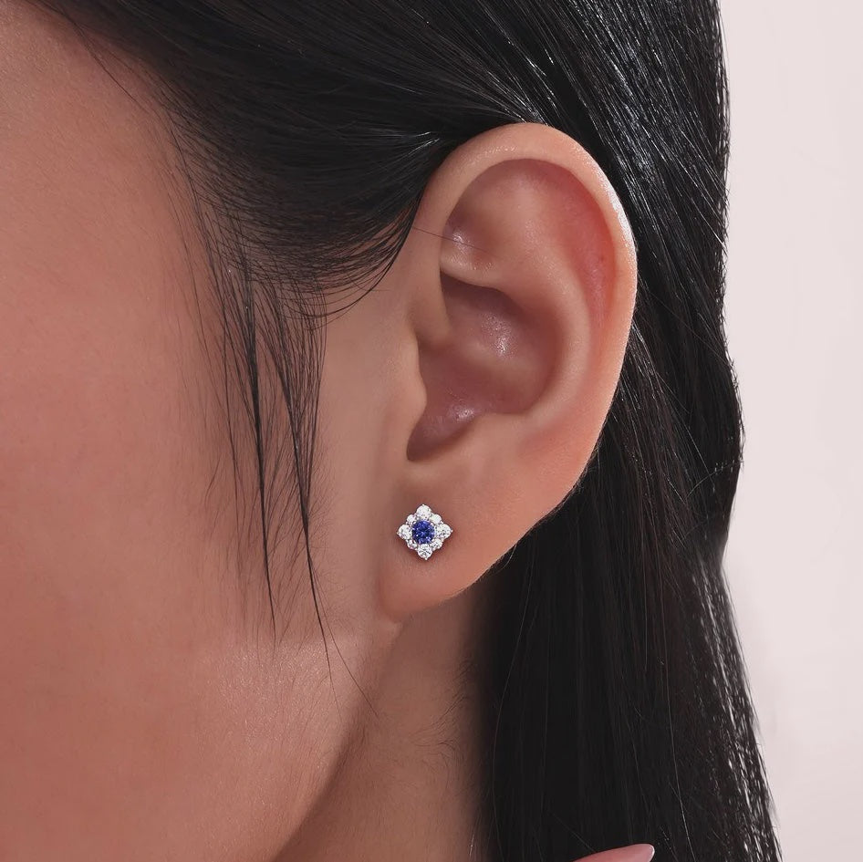 0.54 CTW Lab-grown Sapphire Halo Stud Earrings