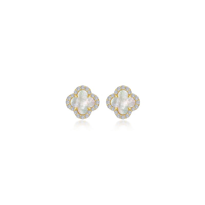 Mother of Pearl TR Gold Halo Stud Earrings