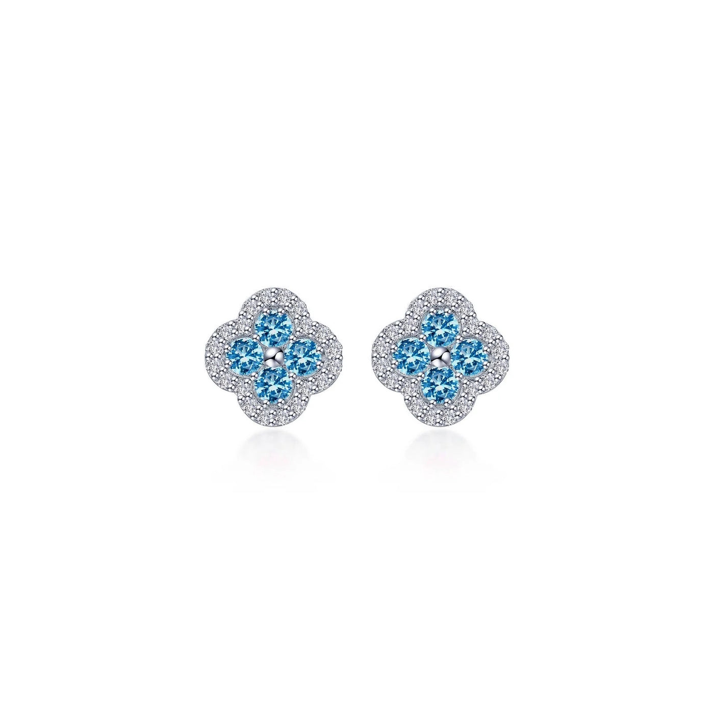 0.8 CTW Simulated Blue Topaz Halo Stud Earrings