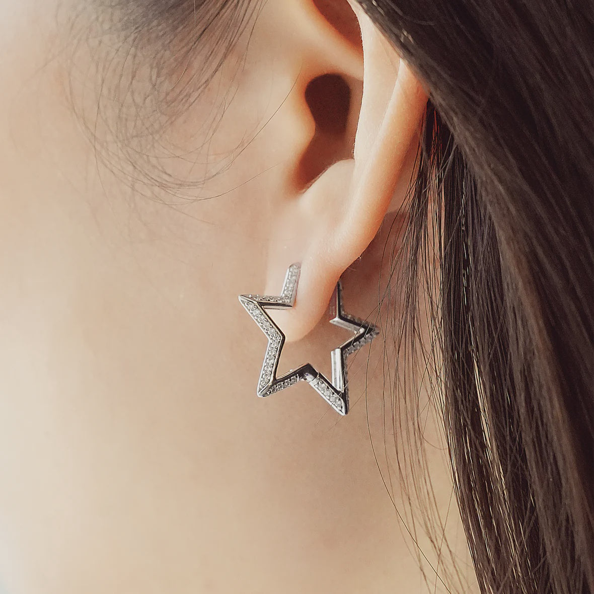 Sunny Sparkler - Medium Star Pave Hoop Earrings