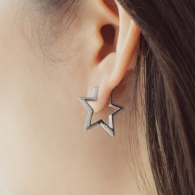 Sunny Sparkler - Medium Star Pave Hoop Earrings