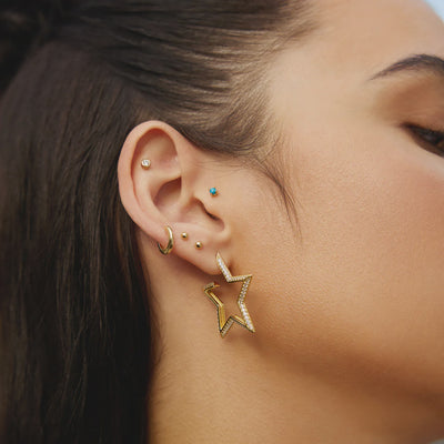 Sunny Sparkler - Large Star-Shaped Pave Hoop Earrings