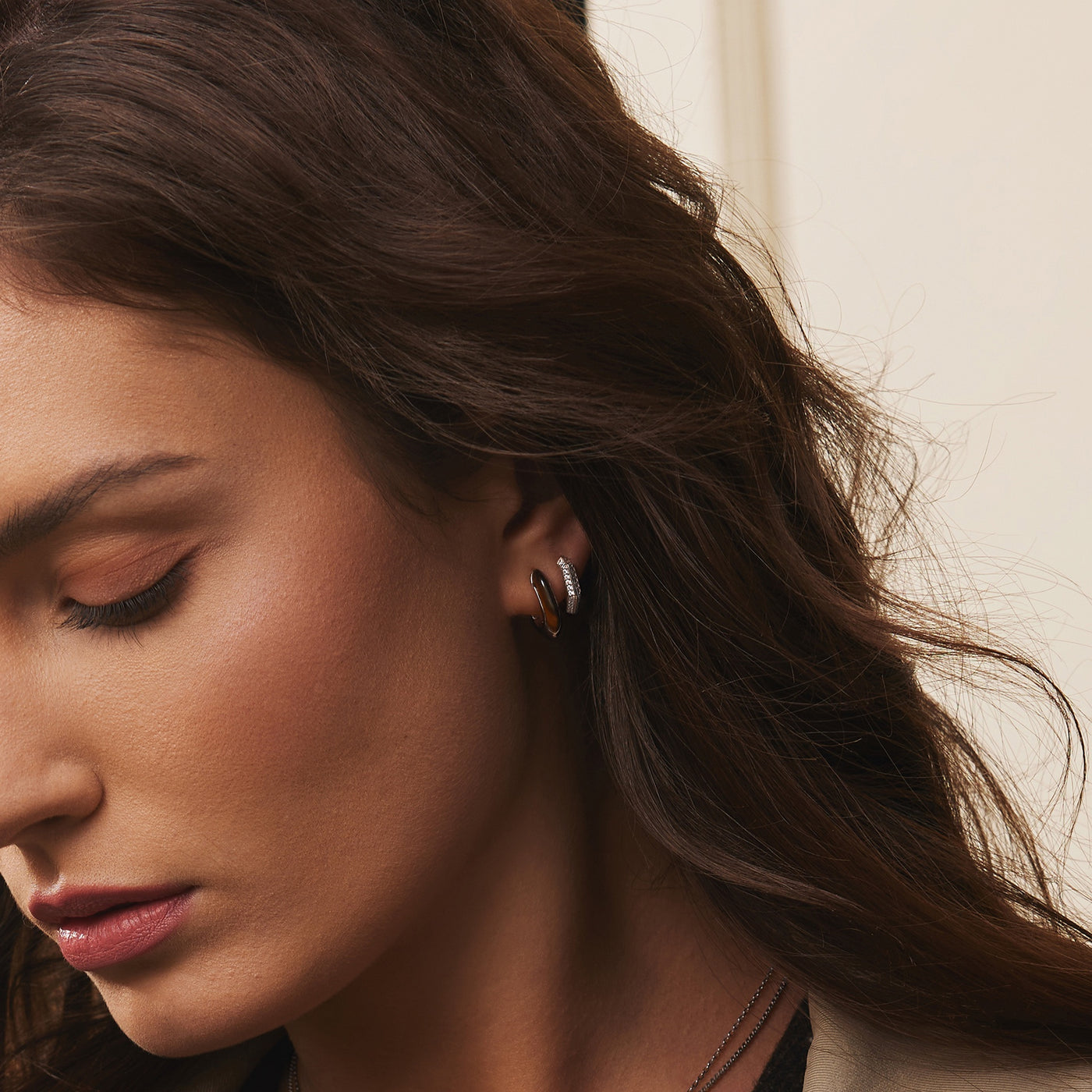 Lady Cozy - Tiger Eye Huggie Hoop Earrings