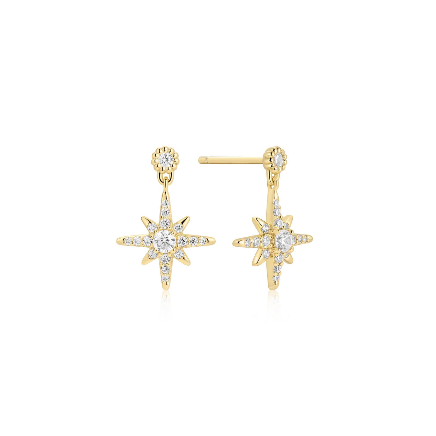 Glimmer Glow - Gold Dangling Nova Star Stud Earrings