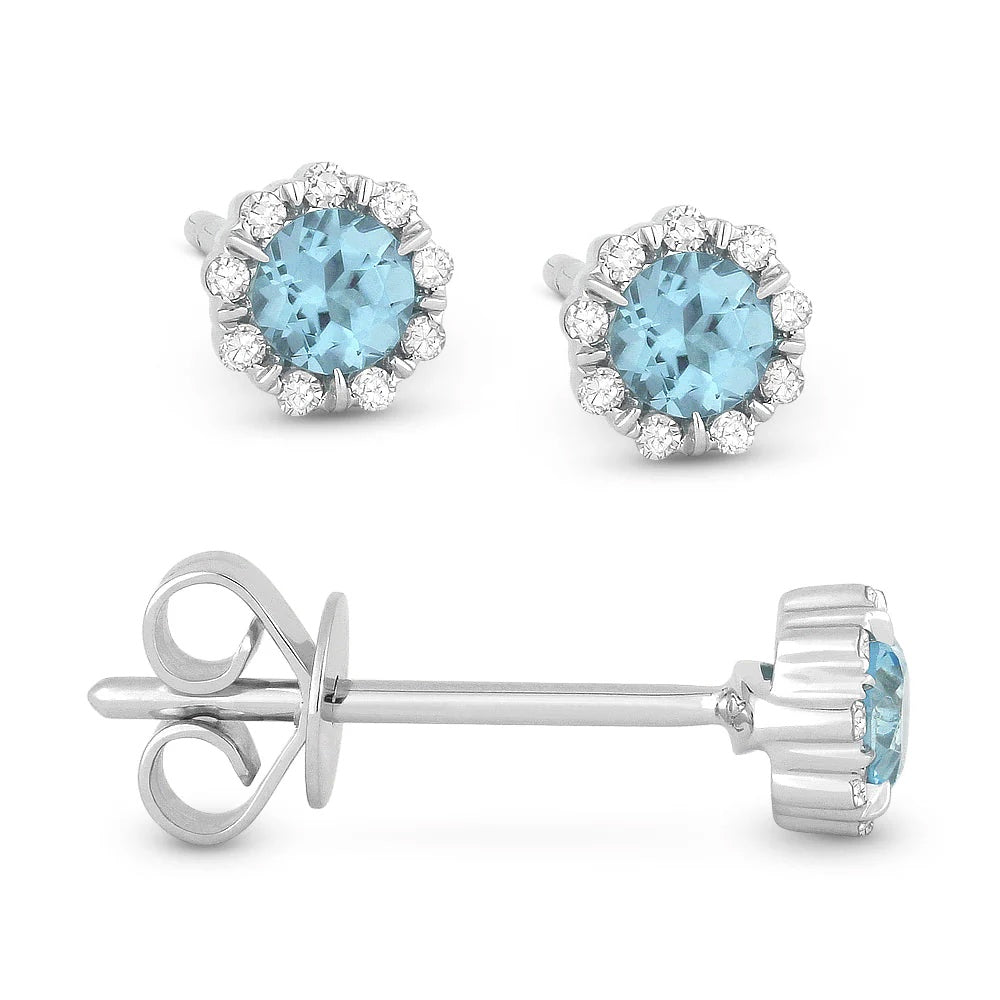 14KW Birthstone & Diamond Stud Earrings