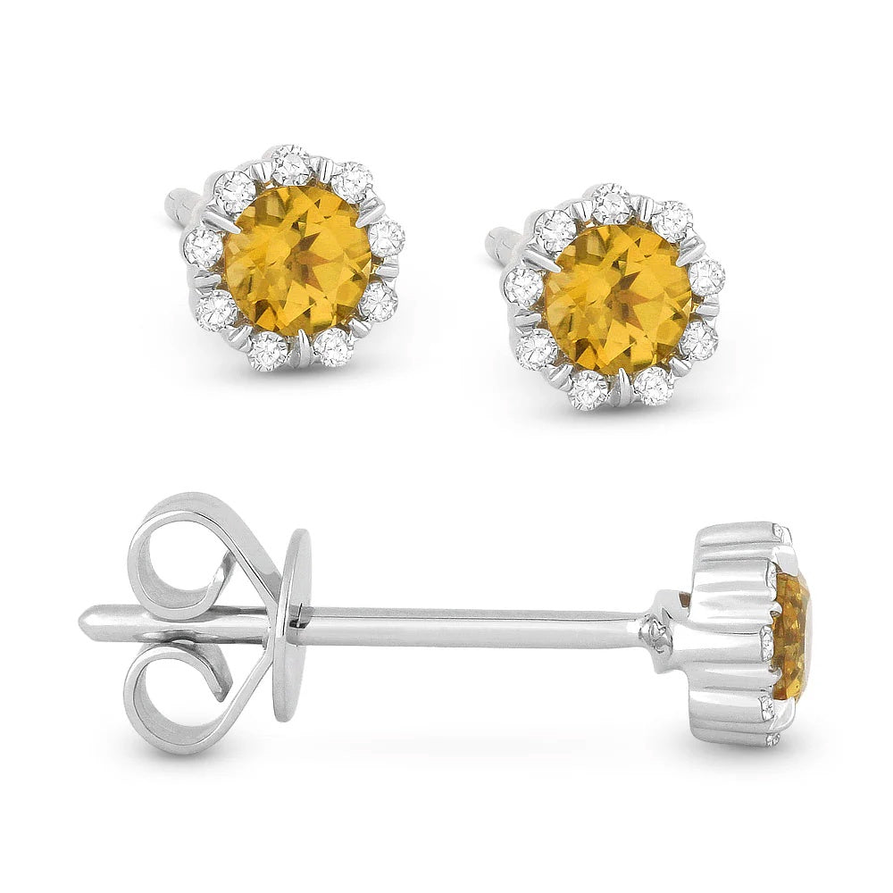 14KW Birthstone & Diamond Stud Earrings