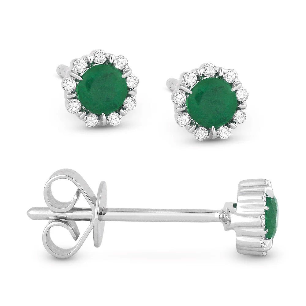 14KW Emerald & Diamond Stud Earrings