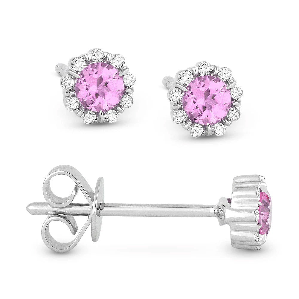 14KW Round Pink Sapphire & Diamond Stud Earrings