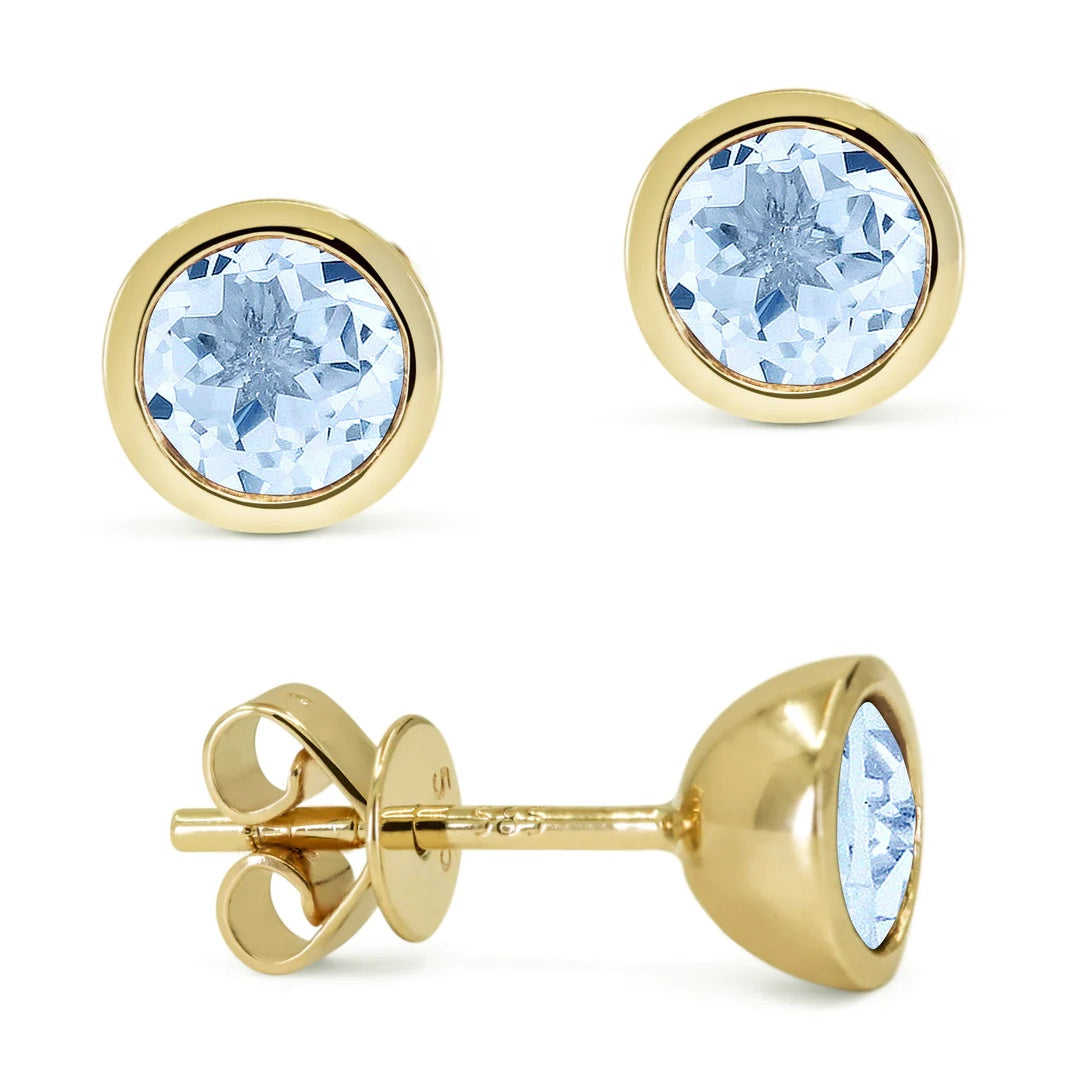 14KY Round Birthstone Stud Earrings