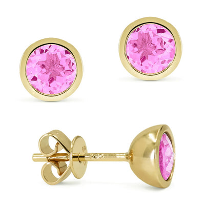 14KY Round Birthstone Stud Earrings