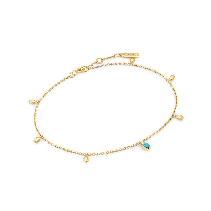 Making Waves - Gold Turquoise Drop Pendant Anklet