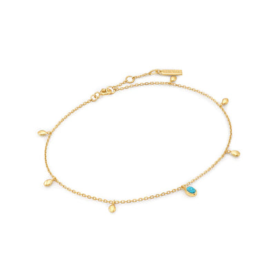 Making Waves - Gold Turquoise Drop Pendant Anklet