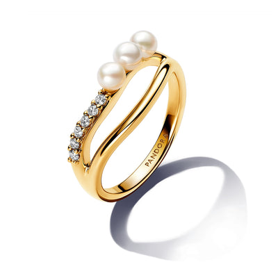 Pandora Treated Freshwater Cultured Pearl & Organically Shaped Double Band Ring
