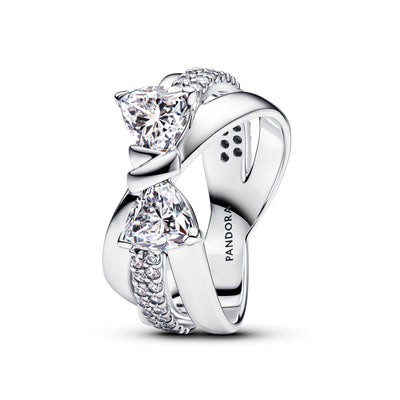 Pandora Sparkling Bow Crossover Ring