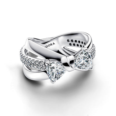 Pandora Sparkling Bow Crossover Ring