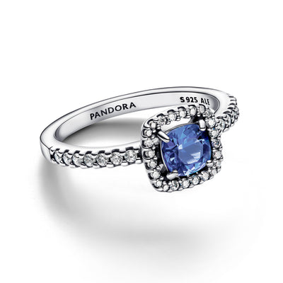 Pandora Sparkling Square Blue Halo Ring