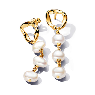 Pandora Organically Shaped Circle & Baroque Treated Freshwater Cultured Pearls Drop Earrings