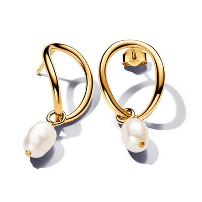 Pandora Organically Shaped Circle & Baroque Treated Freshwater Cultured Pearl Earrings