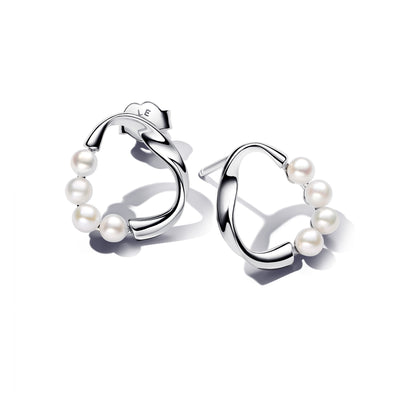 Pandora Organically Shaped Circle & Treated Freshwater Cultured Pearls Stud Earrings