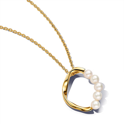 Pandora Organically Shaped Circle & Treated Freshwater Cultured Pearls Pendant Necklace