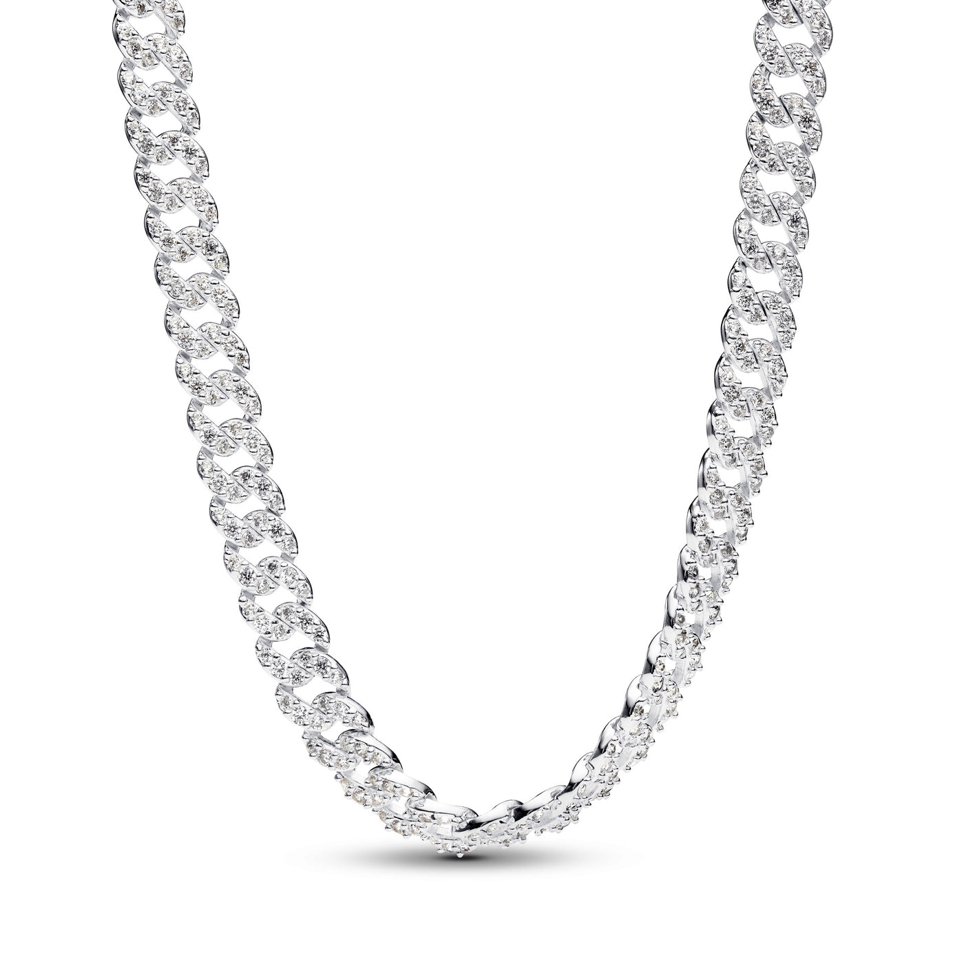 Pandora Cuban chain sterling silver necklace with clear cubic zirconia