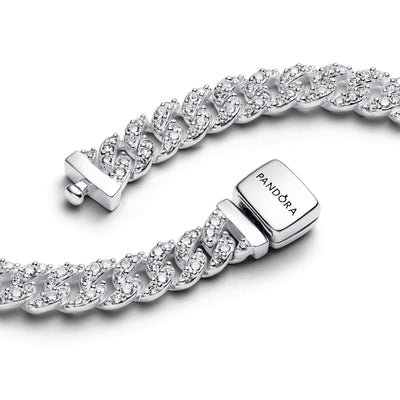 Pandora Cuban chain sterling silver necklace with clear cubic zirconia