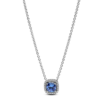 Pandora Sparkling Square Blue Halo Pendant Necklace