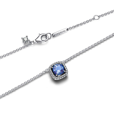 Pandora Sparkling Square Blue Halo Pendant Necklace